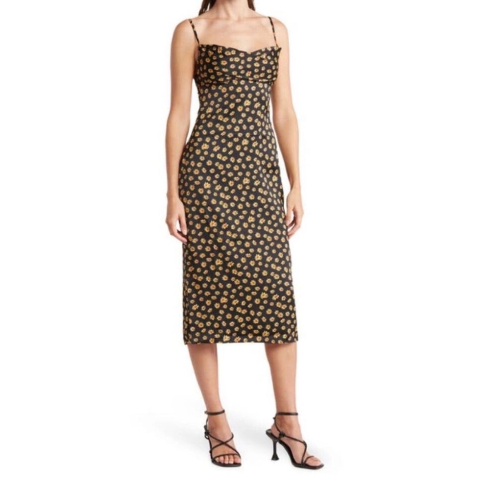 WeWoreWhat Black and Gold cowl neck satin Floral Midi Dress